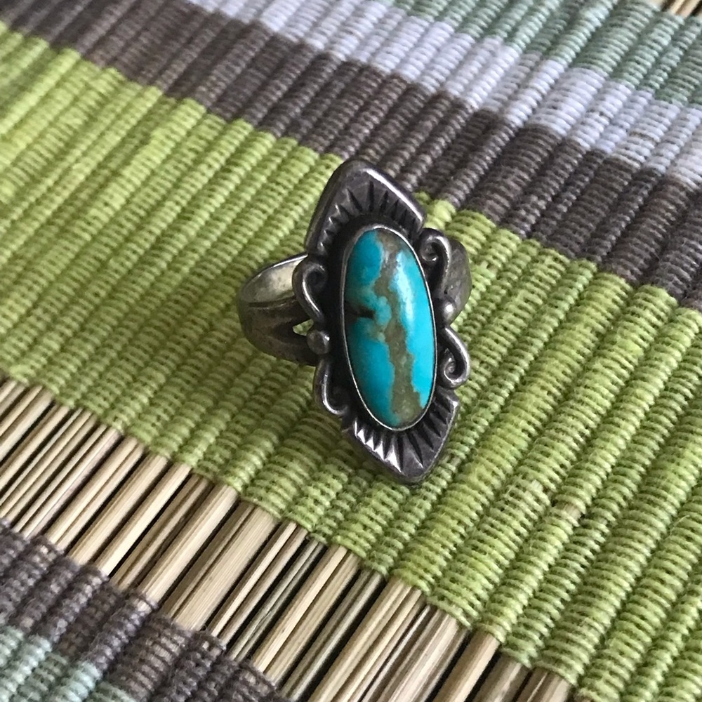 Vintage Sterling Silver Bell Trading Post Turquoise Ring